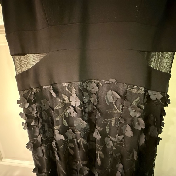 Formal Black Sleeveless Dress with floral appliqué on the tulle skirt - Picture 2 of 5